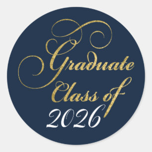 Sticker Rond Diplômé 2024 Élégant Or Bleu Remerciements de Fête