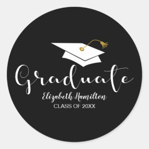 Sticker Rond Diplômé Calligraphie Mignonne Casquette de Diplômé