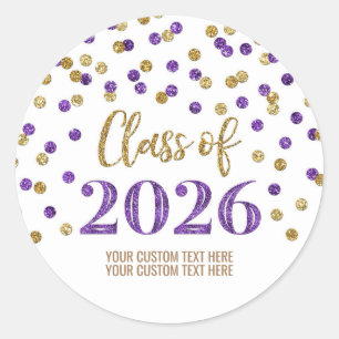 Sticker Rond Diplômé Confettis Or Violet 2026