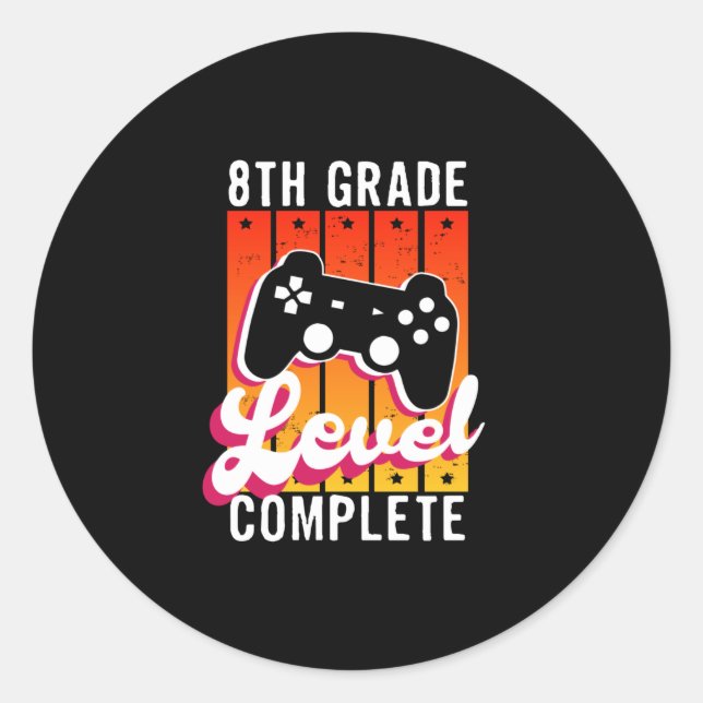 Sticker Rond Diplôme de 8e année de gamer (Devant)