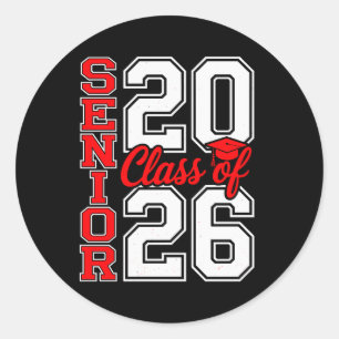 Sticker Rond Diplômé de la promotion 2026 Senior 26 Rouge Diplô
