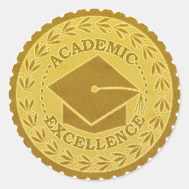 Sticker Rond Diplôme d'excellence académique Faux Gold Seal (Devant)