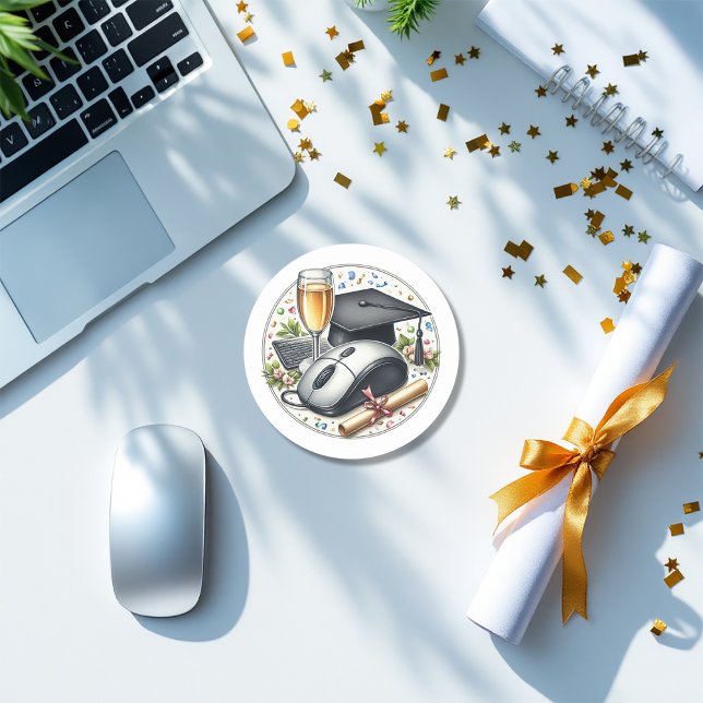 Sticker Rond Diplômé en informatique et technologie de l'inform (Computer Science & Information Technology Graduate Classic Round Sticker)