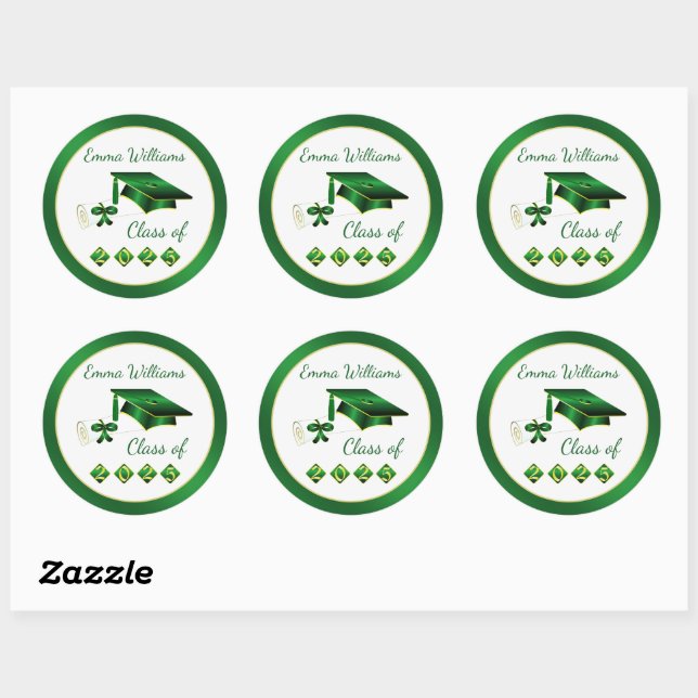 Sticker Rond Diplôme en mortier jaune vert de 2025 (Feuille)