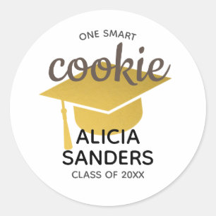 Sticker Rond Diplômé Gold Cap One Smart Cookie Graduate