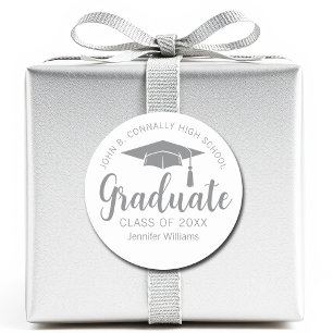 Sticker Rond Diplômé gris argent chic sur mesure 2025 Graduatio