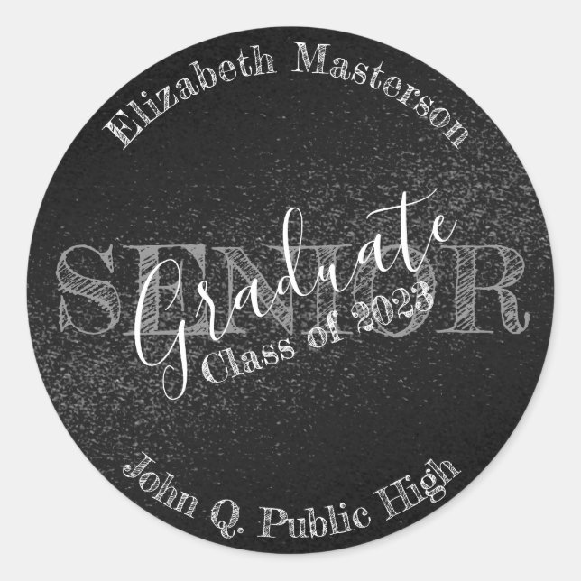 Sticker Rond Diplômé noir chic de la classe supérieure (Devant)