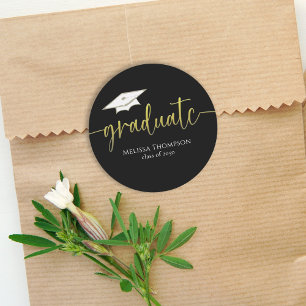 Sticker Rond Diplômé Or Noir Clé de Graduation