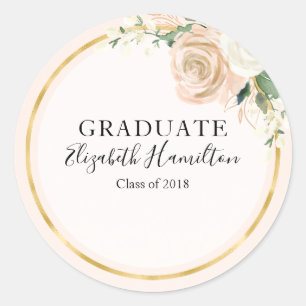 Sticker Rond Diplômé Rose Blush & Foil Or Moderne Chic Floral
