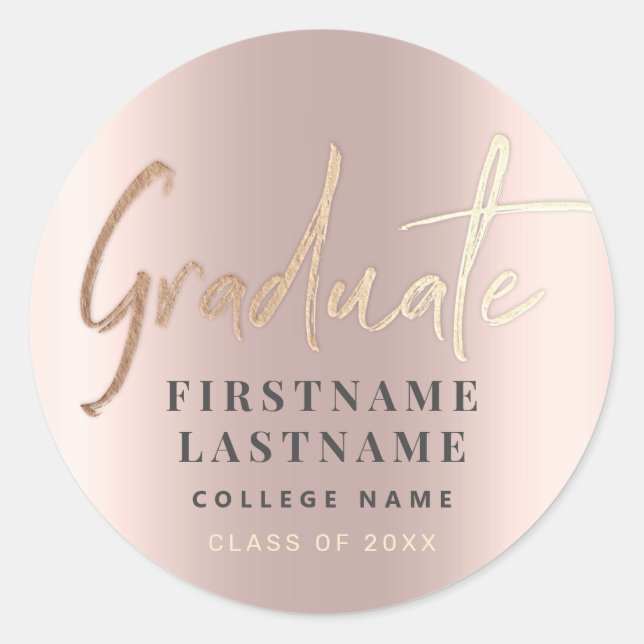 Sticker Rond Diplôme Rose personnalisé Or Élégante Feminine (Devant)