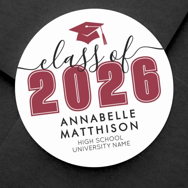 Sticker Rond Diplômé Rouge (Graduate Black White Graduation Classic Round Sticker)