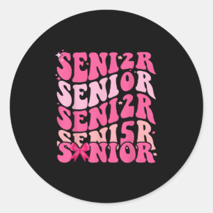 Sticker Rond Diplômée Coquette 2025 Rose Ruban Promotion Senior