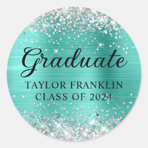 Sticker Rond Diplômée de la promotion 2024 Turquoise Paillettes