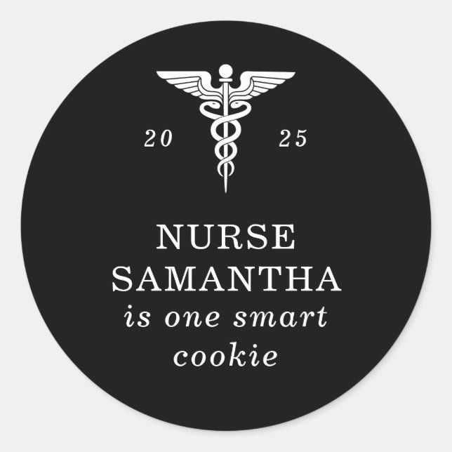 Sticker Rond Diplômée Infirmière Smart Cookie Caduseus Noir  (Devant)