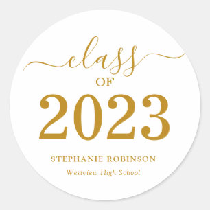 Sticker Rond Diplômés de 2023 écriture dorée 