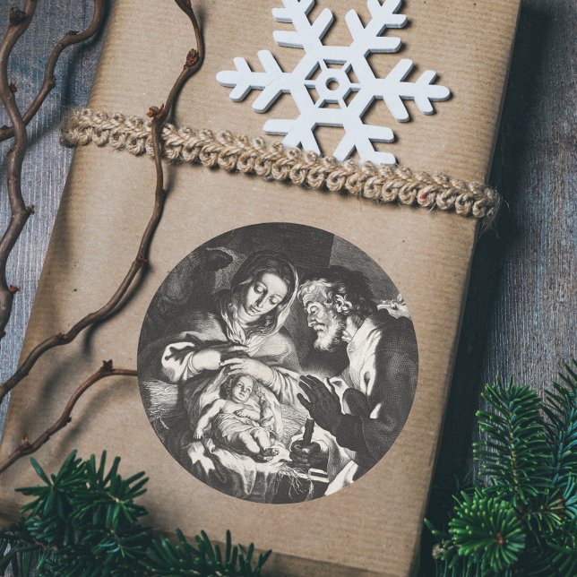 Sticker Rond Directeur de la scène de la Nativité de Noël (Vintage Religious Christian Catholic Christmas Nativity Scene Bethlehem Manger Classic Gift Sticker)