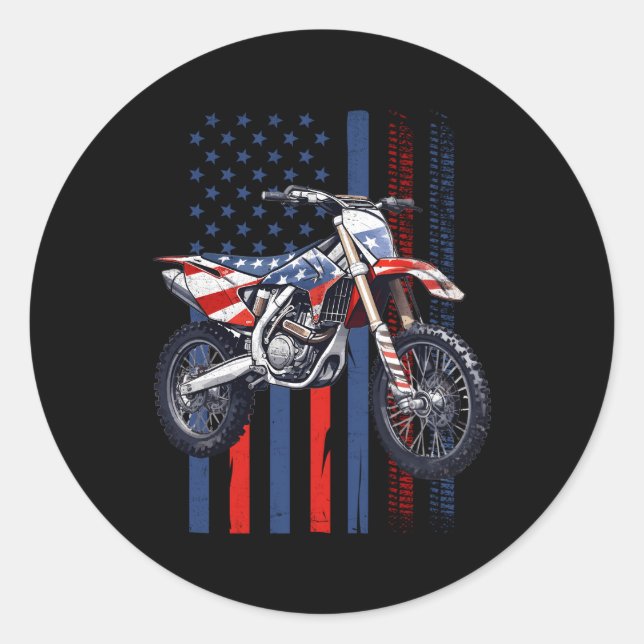 Sticker Rond Dirt Bike Motocross 4 juillet American Flag Bike (Devant)