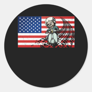 Sticker Rond Dirt Bike USA Drapeau Motocross Biker 4 juillet