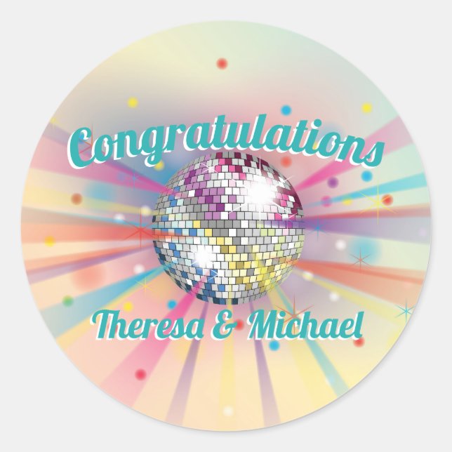 Sticker Rond Disco Ball Baby shower Super Pastel Rainbow (Devant)