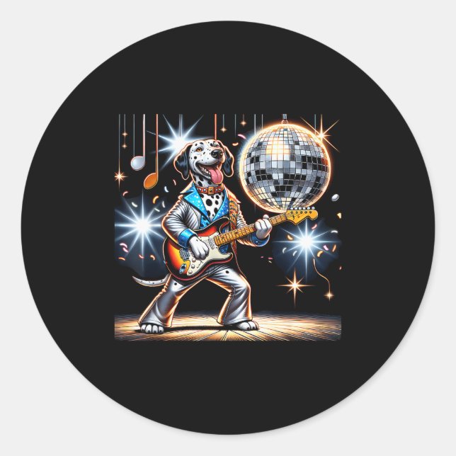 Sticker Rond Disco Ball Guitar Dalmatian Dog Men Women Kids  (Devant)