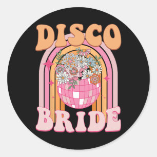 Sticker Rond Disco Bride Bridesmaid Retro Rainbow Bachelorette