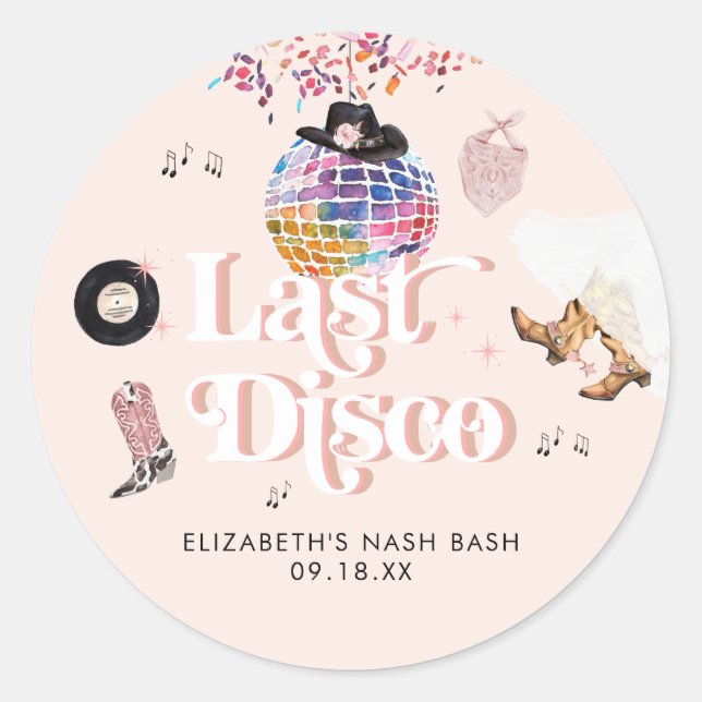 Sticker Rond Disco Cowgirl Nashville Rodéo Rose | Enterrement d (Devant)
