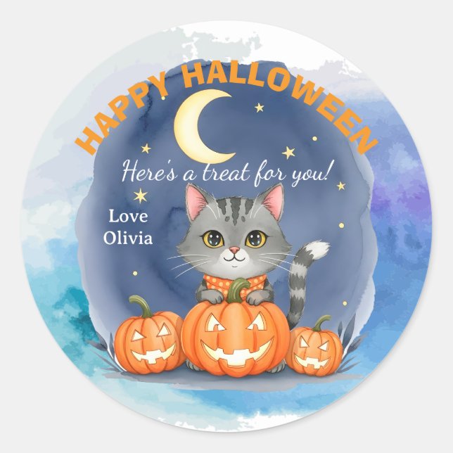 Sticker Rond Diseño halloween gato y calabazas personalizable   (Devant)
