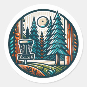 Sticker Rond Disk Golf in the Woods Retro Vibe Art