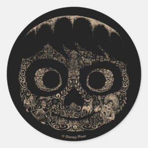 Sticker Rond Disney Pixar Coco Miguel Graphique de crâne or