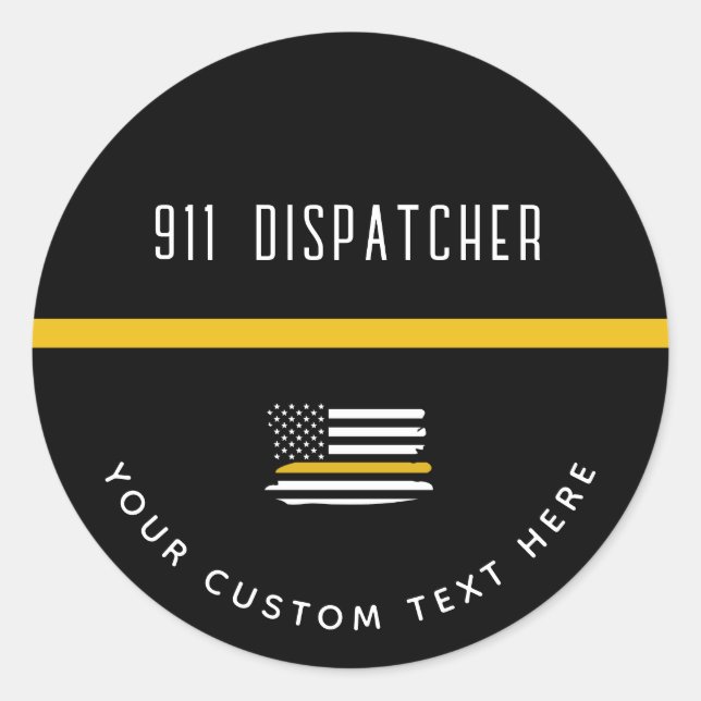 Sticker Rond Dispatcher de ligne d'or mince personnalisée 911 (Devant)