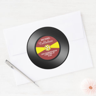 Sticker Rond Disque 45 tours vinyle à label rouge Adresse perso