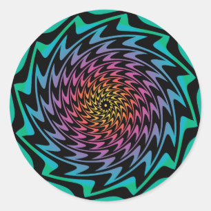 Sticker Rond DISQUE HYPNOTIQUE Mesmerizing Neon Cool Zig Zag Sp