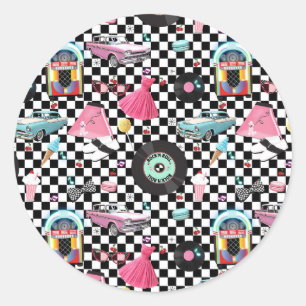 Sticker Rond Disque Rétro 1950'S 50'S Fête Années Cinquante