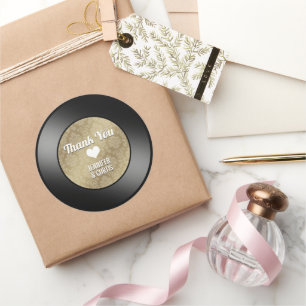 Sticker Rond Disque vinyle rétro Mariage Remerciements Classiqu