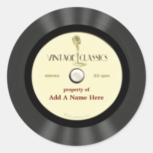 Sticker Rond Disque vinyle vintage personnalisé de microphone