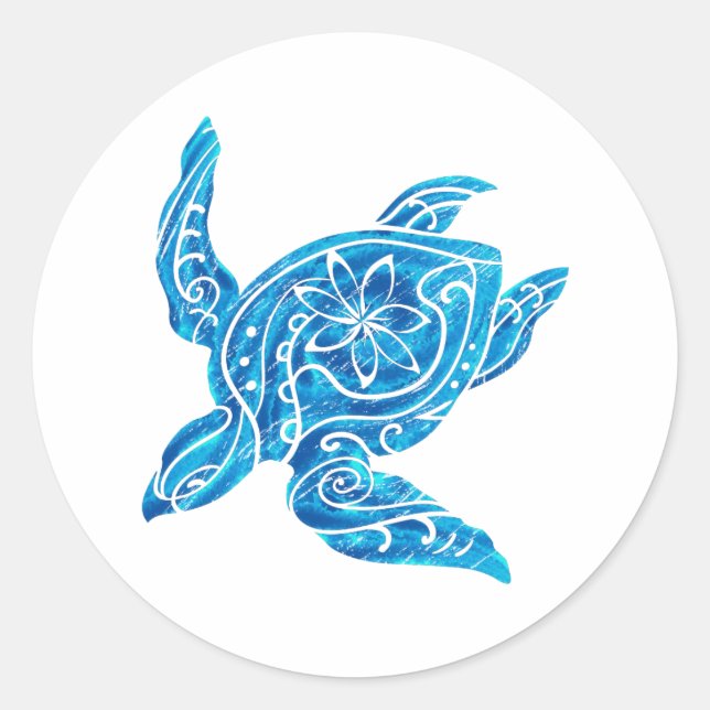 Sticker Rond Distress Watercolor Honu hawaïen (Devant)