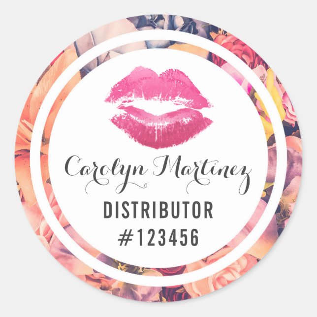 Sticker Rond Distributeur de bâtonnets à lèvres floral emballer (Devant)