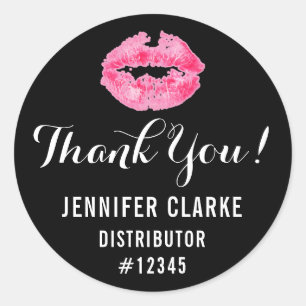 Sticker Rond Distributeur Lipstick Rose Lips Kiss Merci