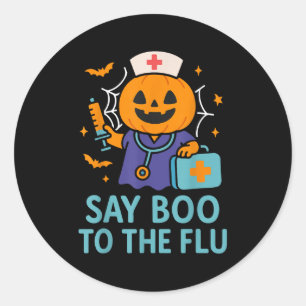 Sticker Rond Dites Boo Au Citrouille Du Vaccin D'Halloween De L