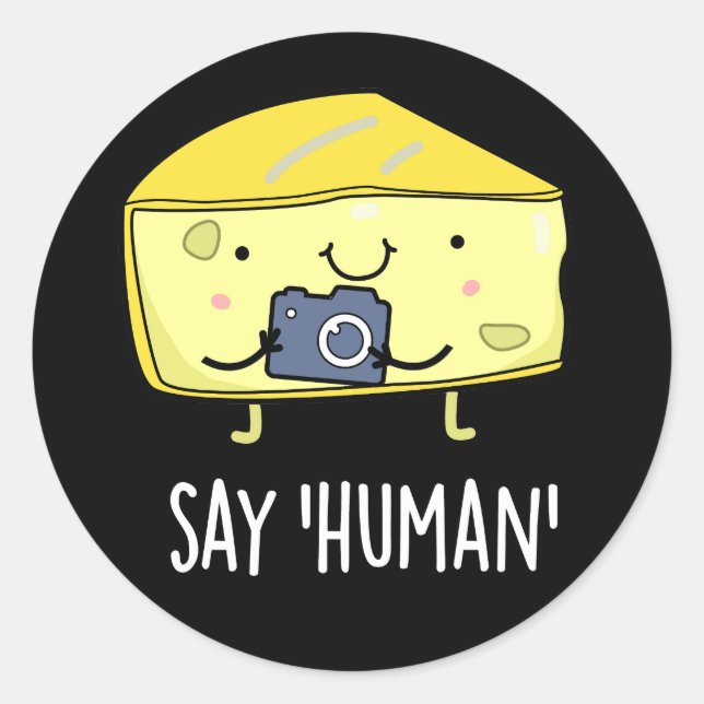 Sticker Rond Dites Homme amusant photographe Cheese Pun Dark BG (Devant)
