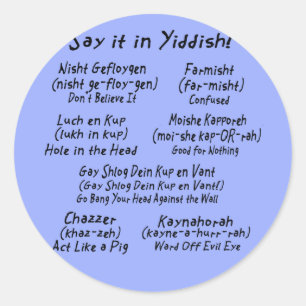 Sticker Rond Dites-le dans le bleu Yiddish