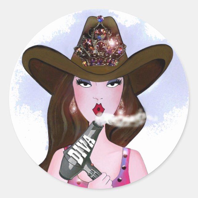 Sticker Rond "Diva of a Cowgirl" Hair Stylist (Devant)