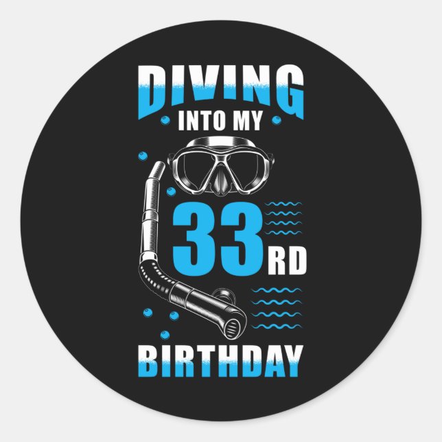 Sticker Rond Diver 33e cadeau d'anniversaire (Devant)