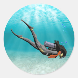 Sticker Rond Diver Female S.C.U.B.A.