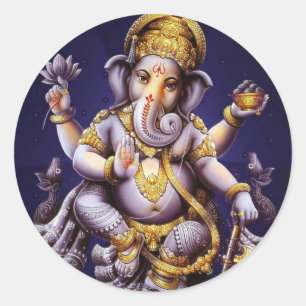 Sticker Rond Divinité indoue d'éléphant asiatique de Ganesh