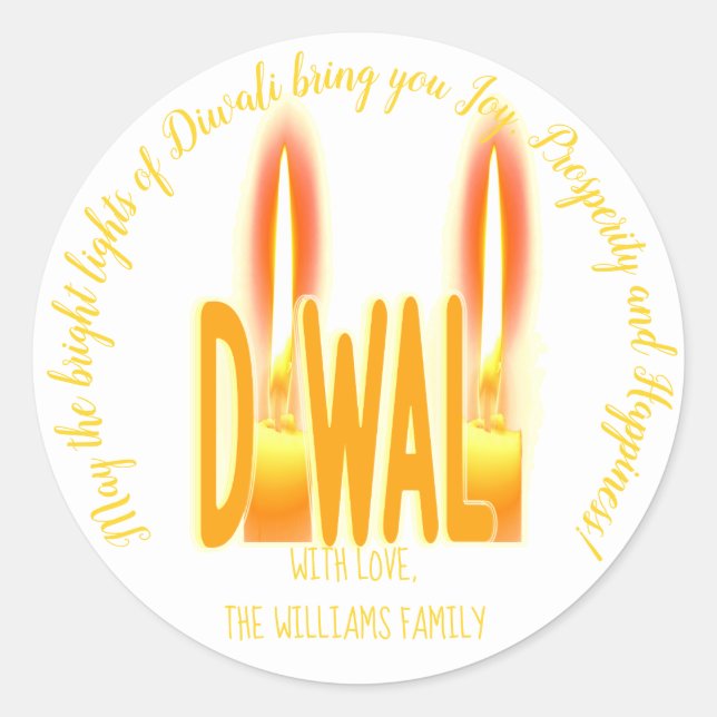 Sticker Rond Diwali veut une typographie amusante avec des boug (Devant)