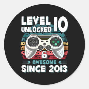 Sticker Rond Dix Ans Anniversaire Fils Garçon Drôle Joueur 10 A