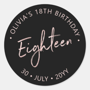 Sticker Rond Dix-huit or Rose Lettrage 18e anniversaire