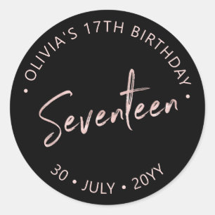 Sticker Rond Dix-sept or Rose Lettrage 17e anniversaire Faveur
