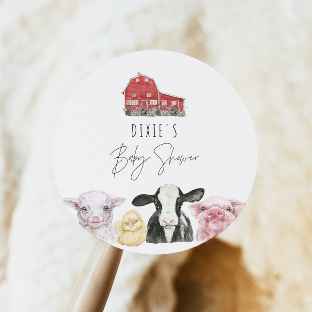 Sticker Rond DIXIE Mignonne Pays Rouge Grange Bébé Animaux (Créateur téléchargé)